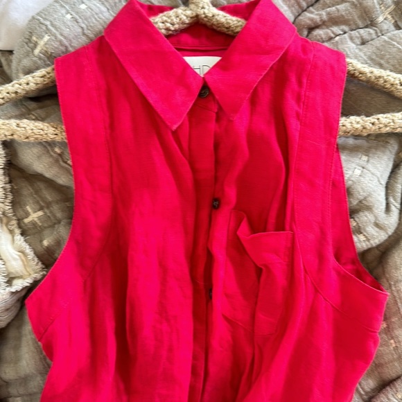 Anthropologie Hd In Paris 100% Linen Hot Pink Shirt Dress size 0 - Picture 9 of 10